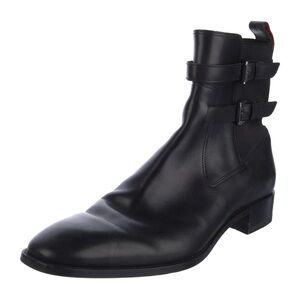 Christian Louboutin Black Men's Leather Double-Buckle Ankle Boots